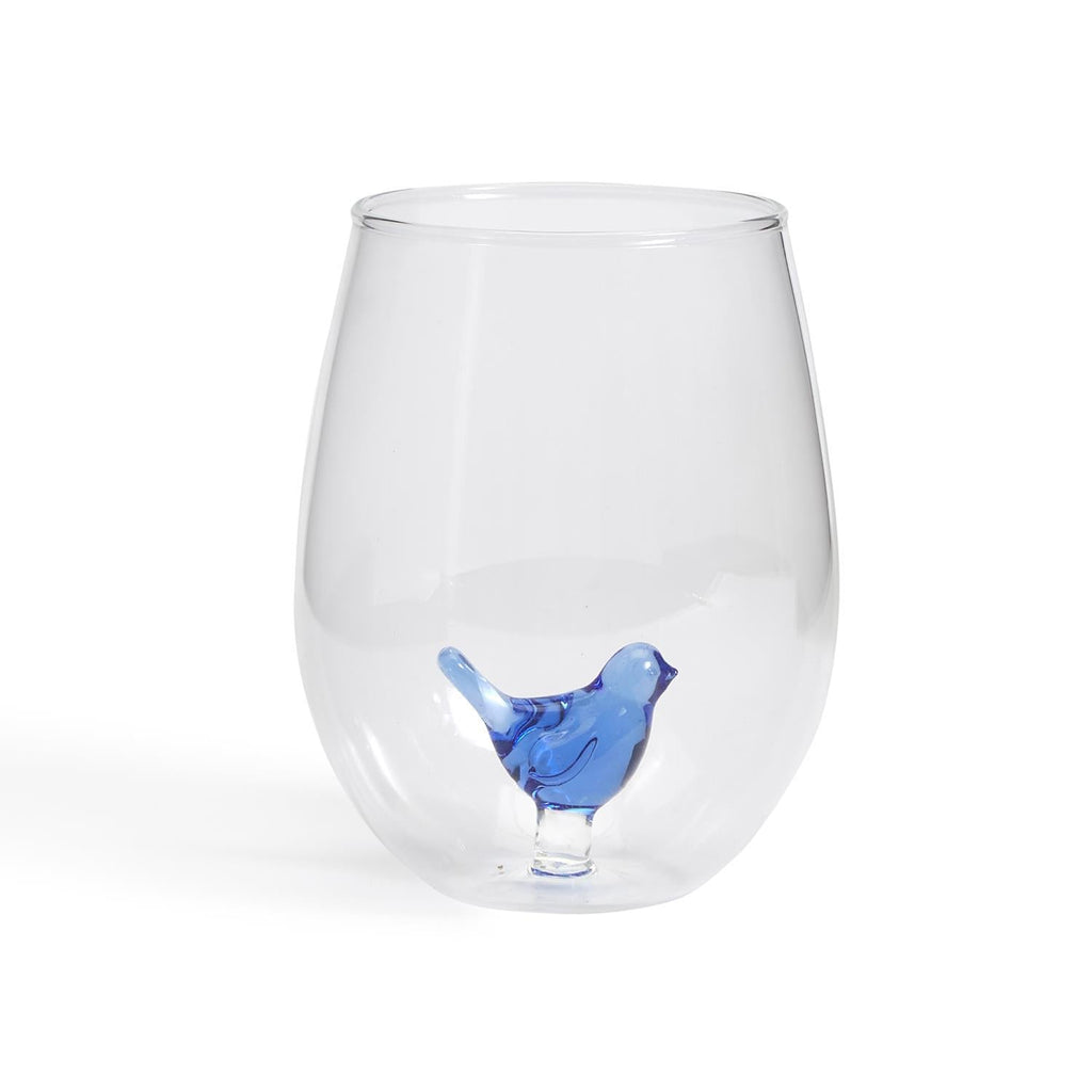 Two's Company Blue Bird Stemless Wine Glass