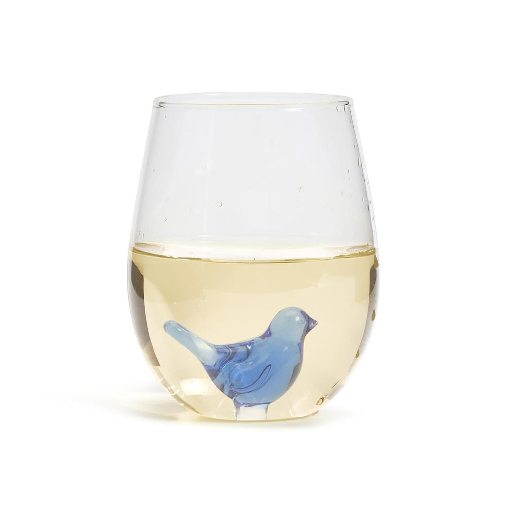 Two's Company Blue Bird Stemless Wine Glass