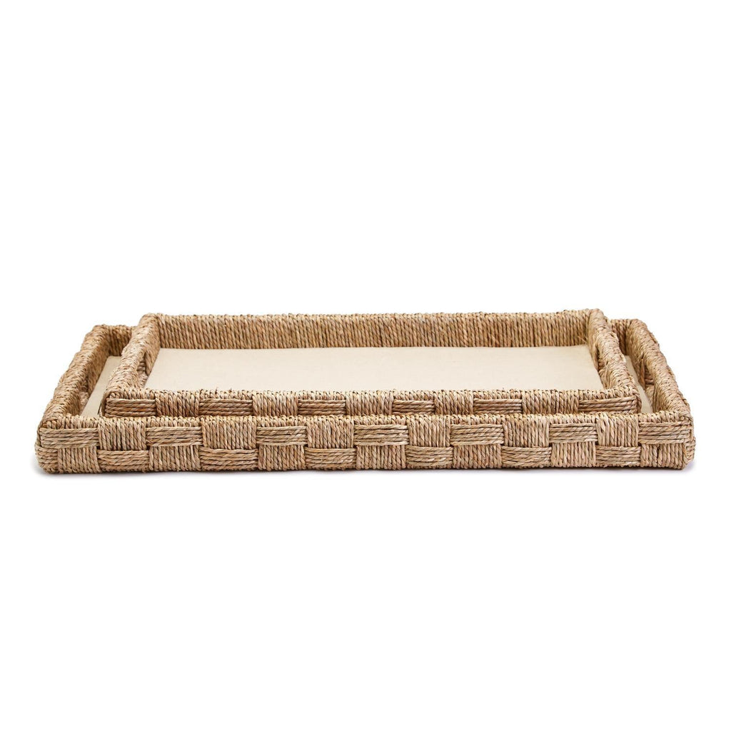 Two's Company S/2 Hand-Crafted Sea Grass and Rattan Oversized Decorative Square Trays