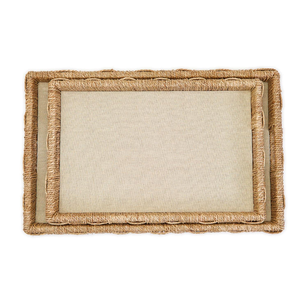 Two's Company S/2 Hand-Crafted Sea Grass and Rattan Oversized Decorative Square Trays