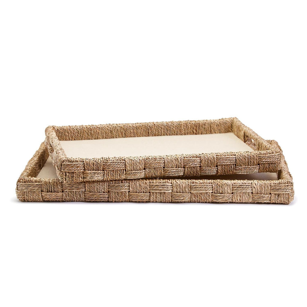 Two's Company S/2 Hand-Crafted Sea Grass and Rattan Oversized Decorative Square Trays