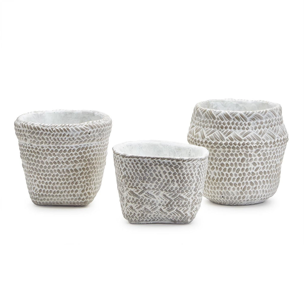 White Washed Set of 3 Basket Pattern Planter