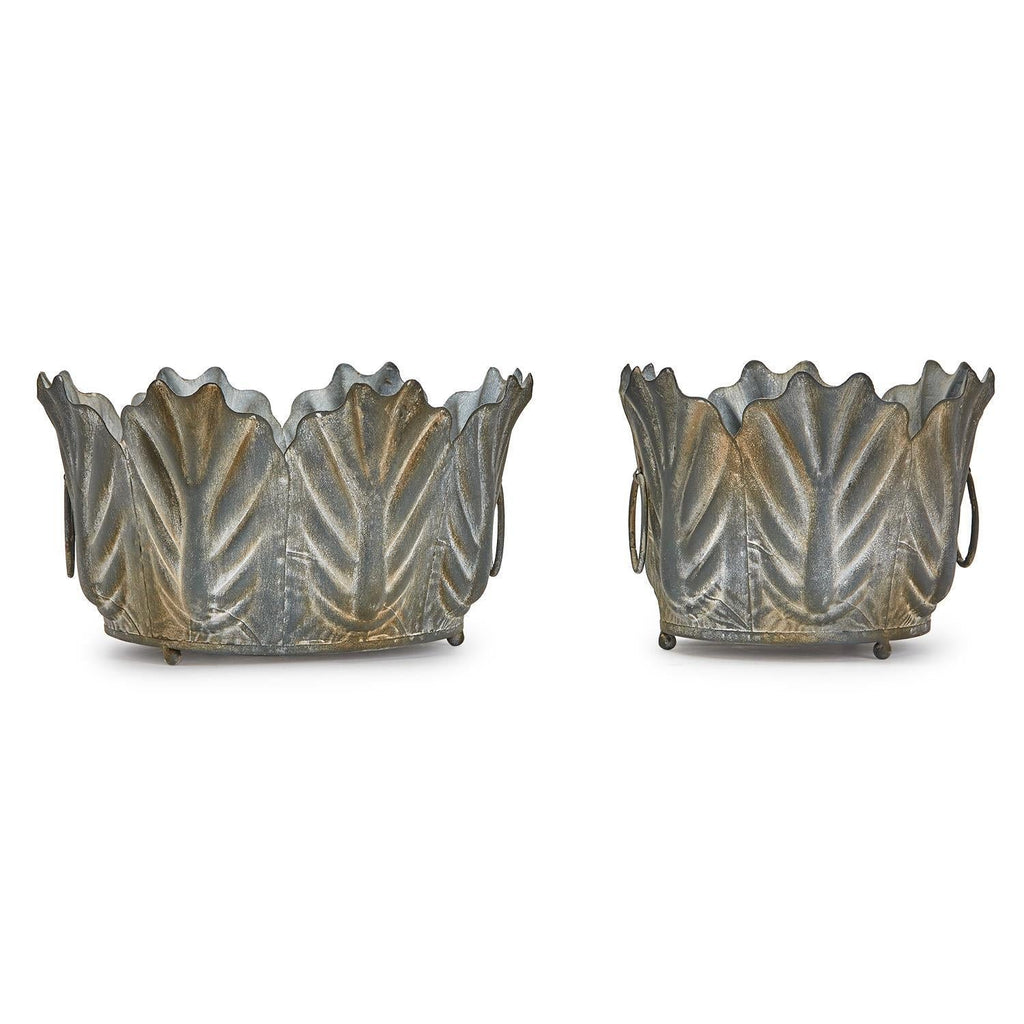 Set of 2 Zinc Garden Leaf Planter