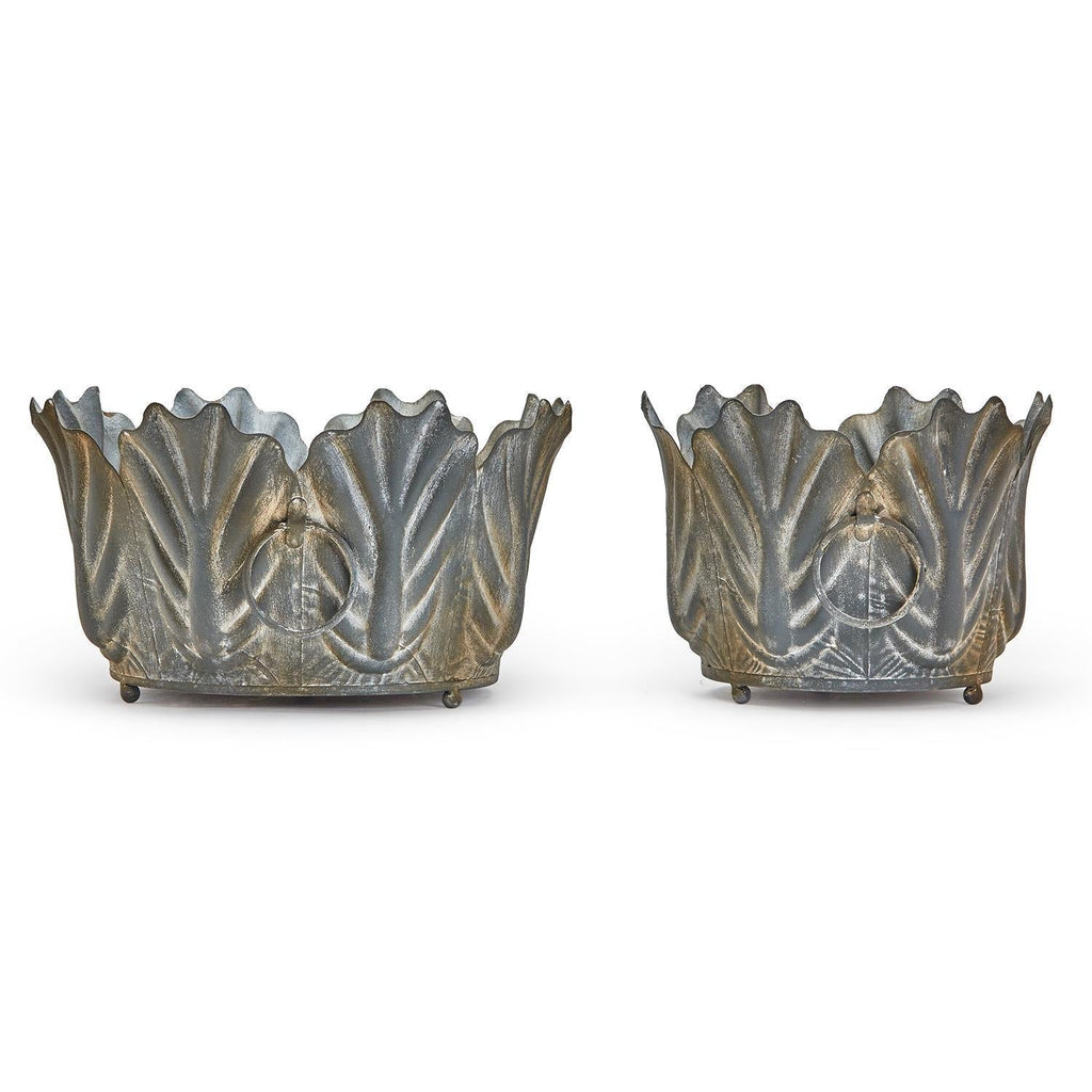 Set of 2 Zinc Garden Leaf Planter