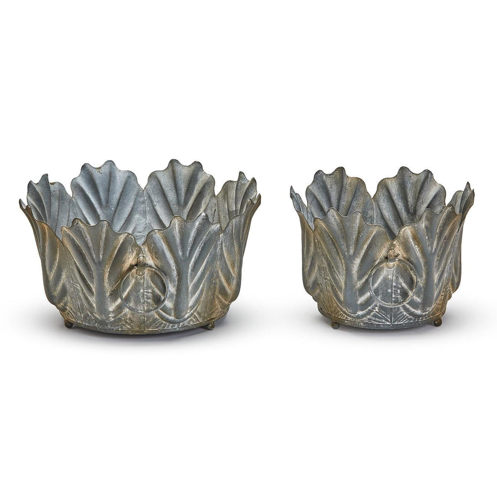 Set of 2 Zinc Garden Leaf Planter