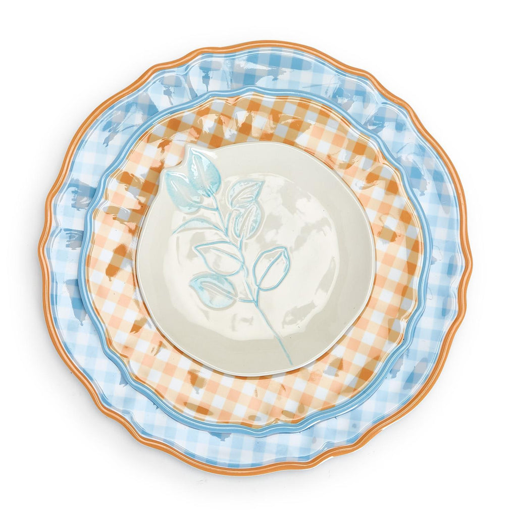 S/4 Gingham Garden Melamine Dinner Plates Includes 4 Colors