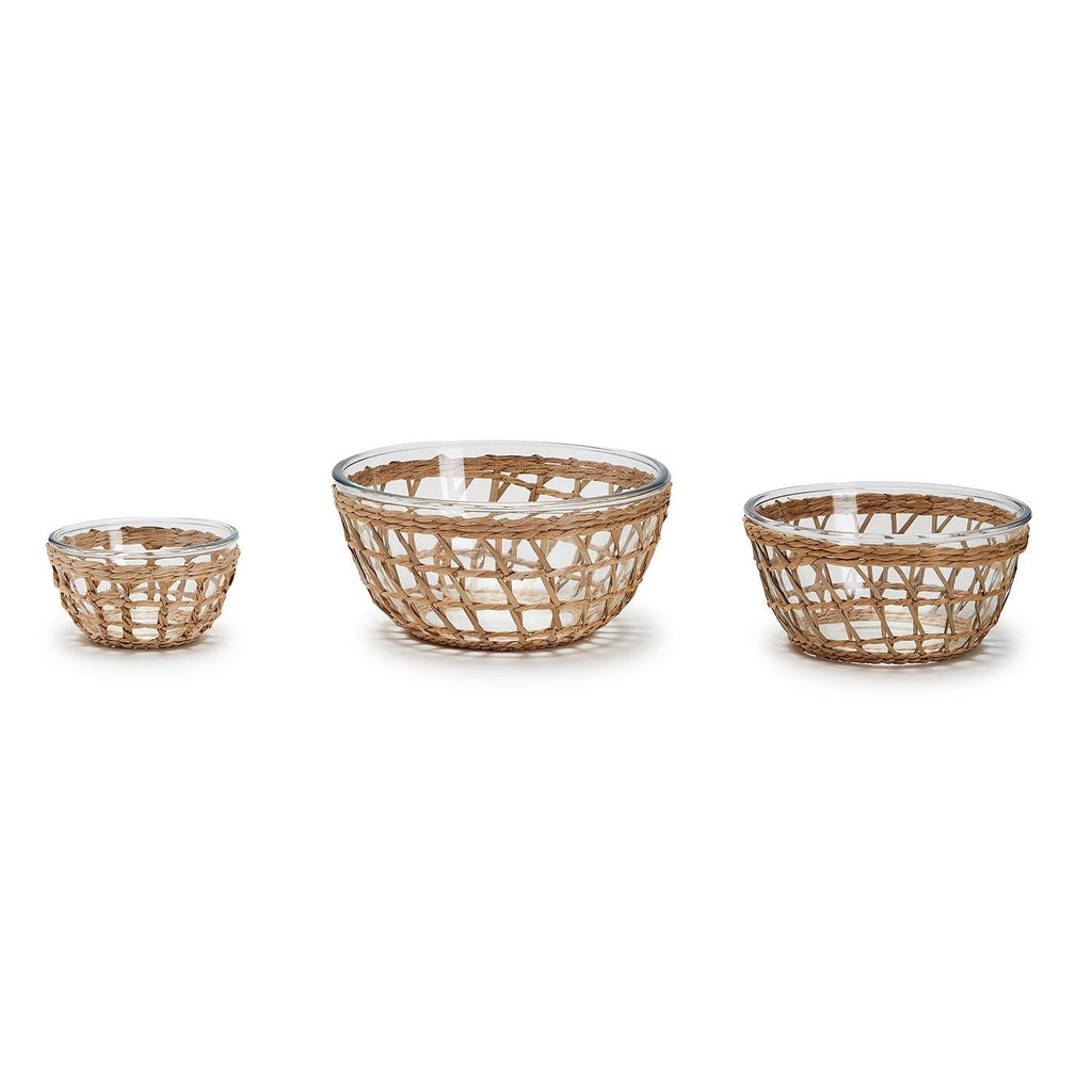 Island Chic S/3 Glass Bowls with Hand-Woven Lattice