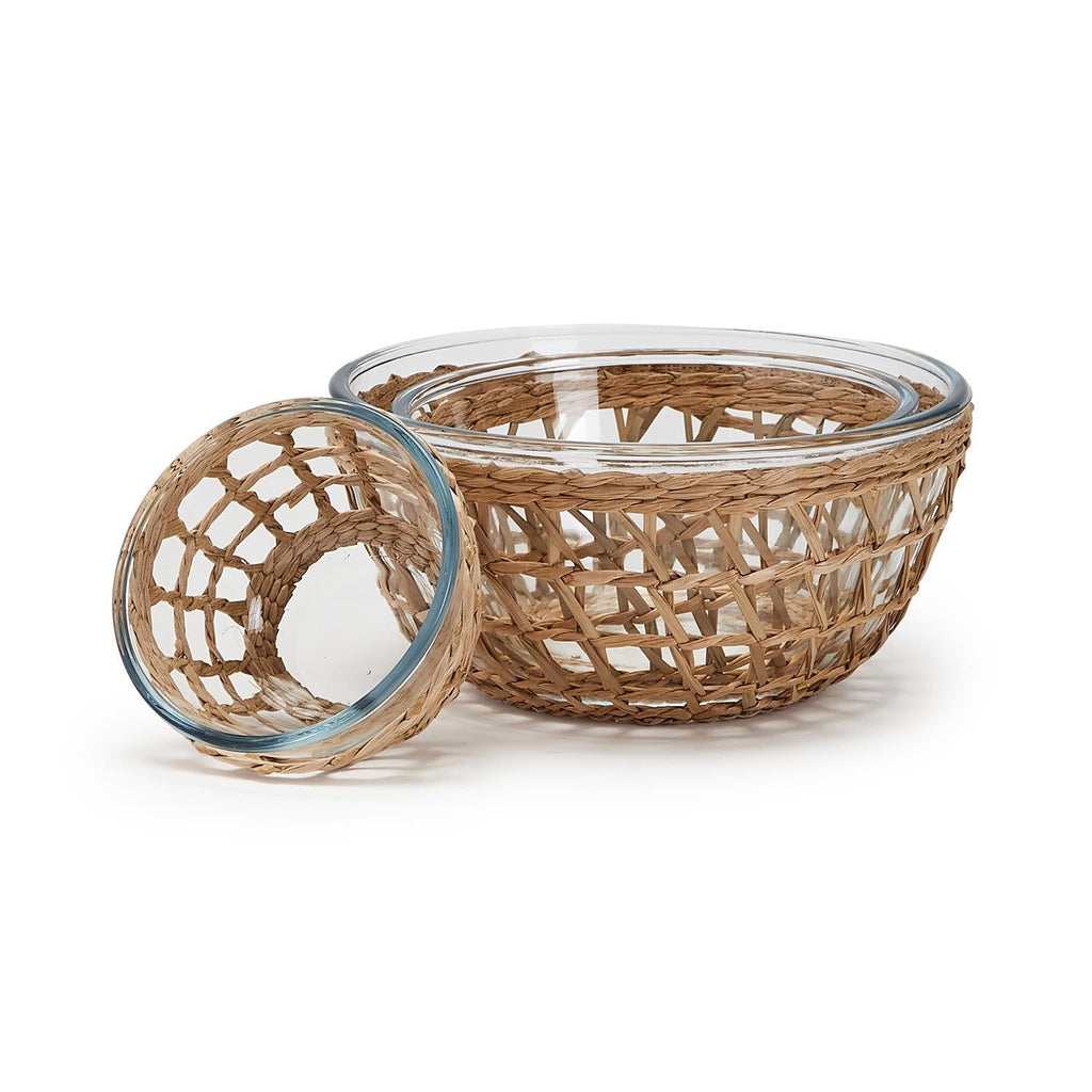 Island Chic S/3 Glass Bowls with Hand-Woven Lattice