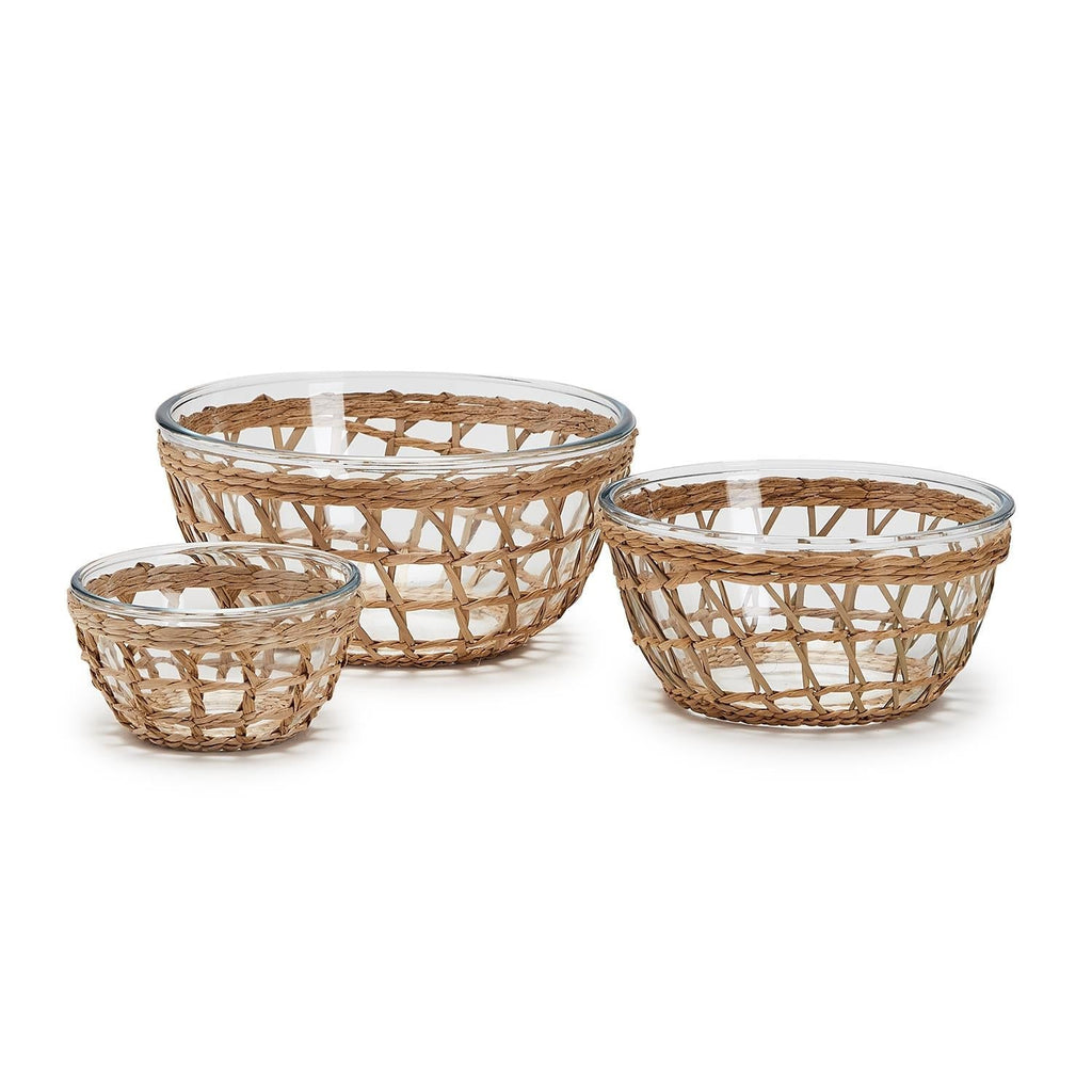 Island Chic S/3 Glass Bowls with Hand-Woven Lattice