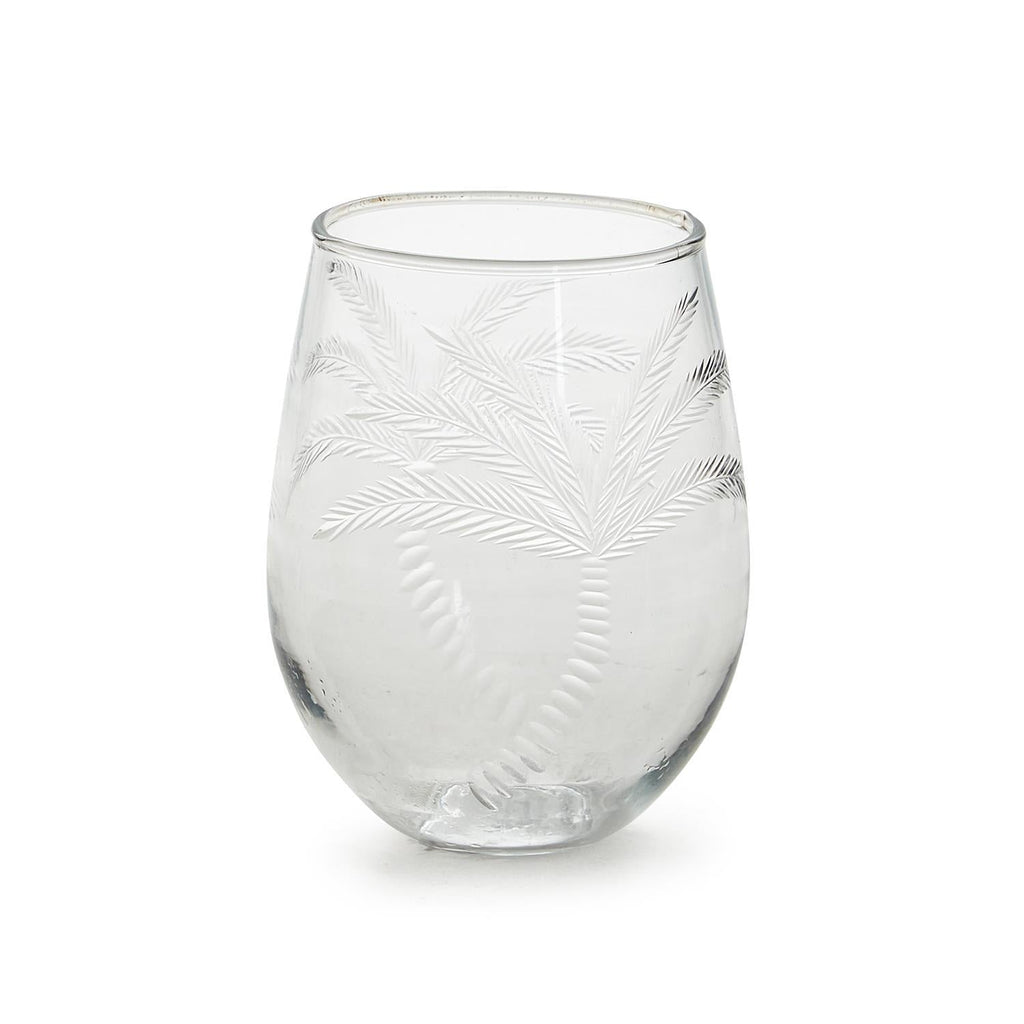 S/4 Palm Tree Stemless Wine Glass with Etched Design