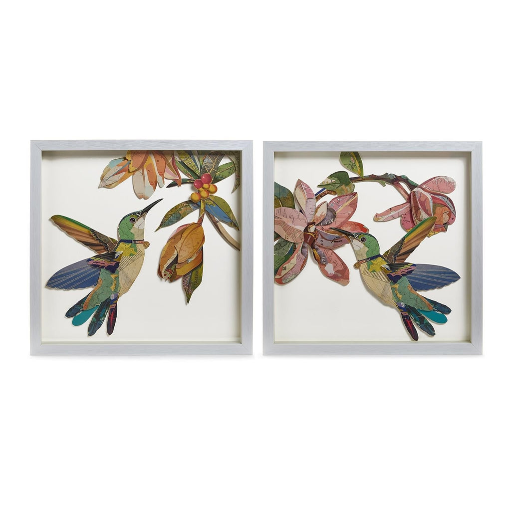 S/2 Humming Birds Paper Collage Wall Art