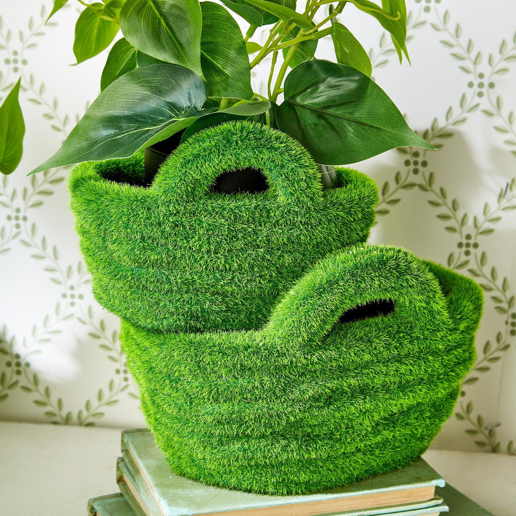 Set of 3 Faux Moss Baskets Includes 3 Sizes