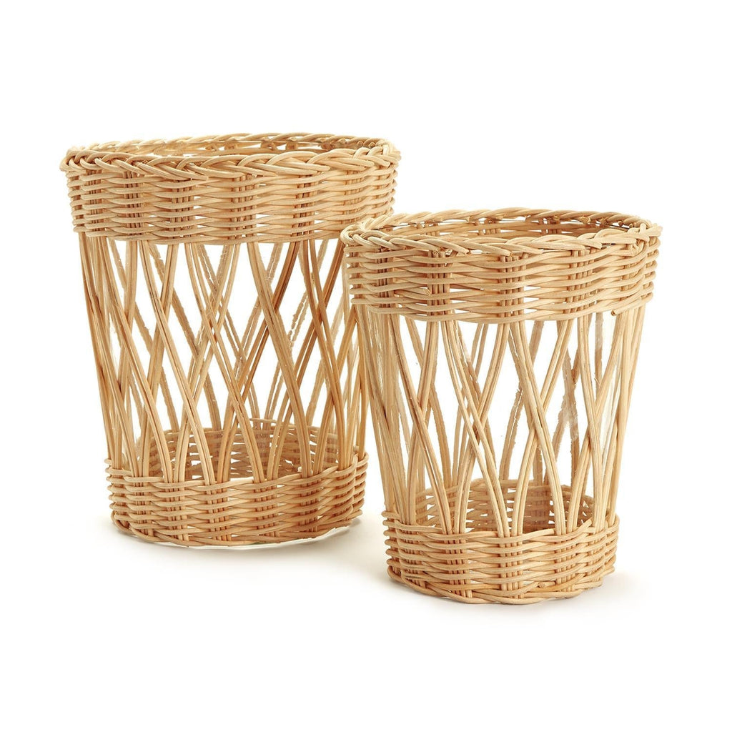 Set of 2 Natural Wicker Wrapped Glass Vases