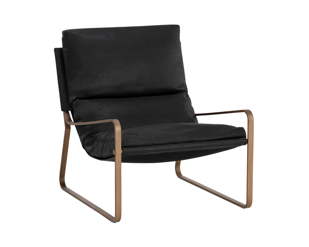 Zancor Lounge Chair - Antique Brass - Charcoal Black Leather | Sunpan Furniture - 110657