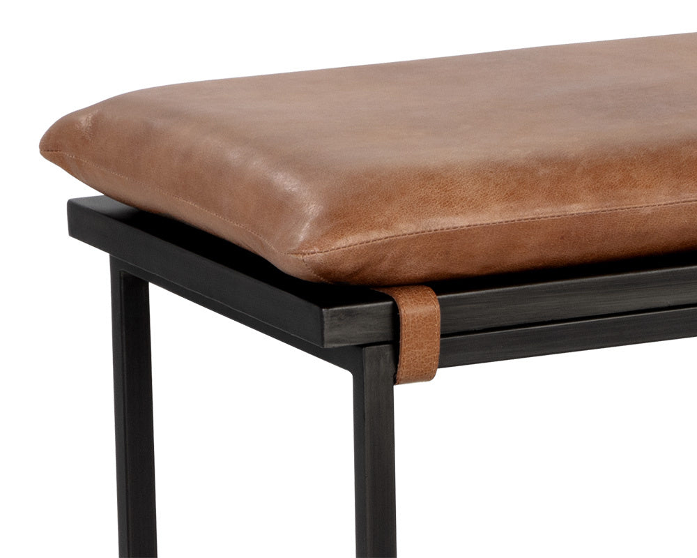 Zancor Bench - Gunmetal - Tan Leather | Sunpan Furniture - 109404