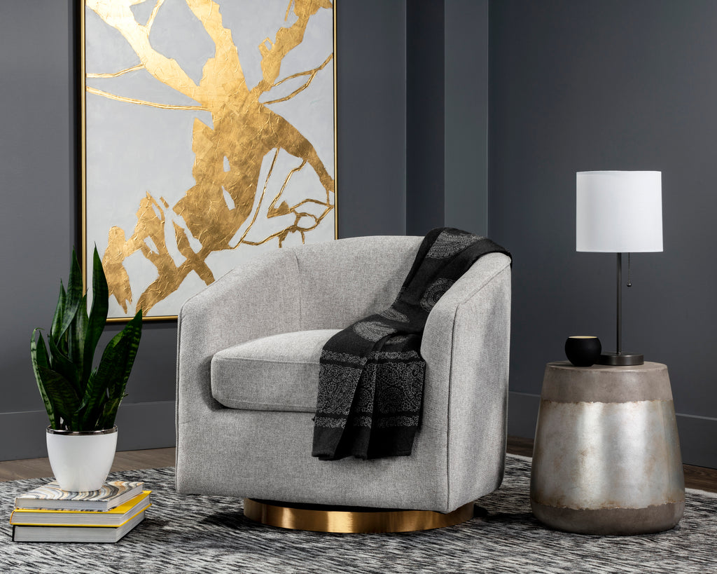 Hazel Swivel Lounge Chair - Gold - Belfast Heather Grey | Sunpan Furniture - 106561