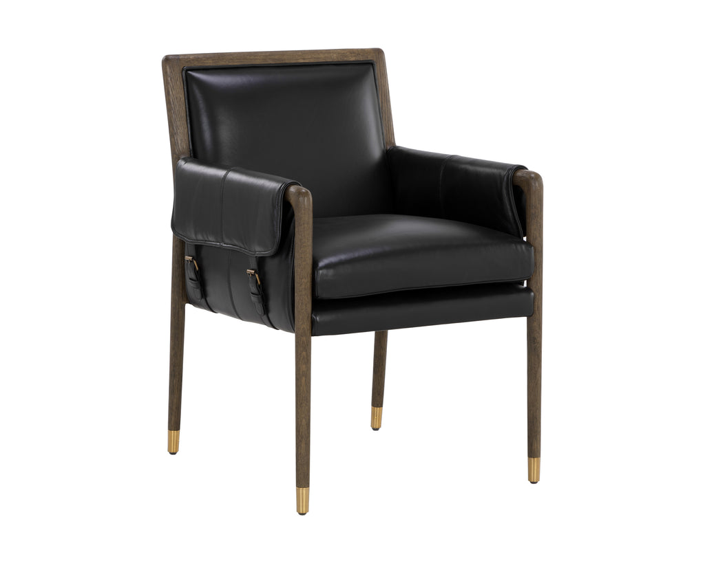 Mauti Dining Armchair - Distressed Brown - Cortina Black Leather | Sunpan Furniture - 111656