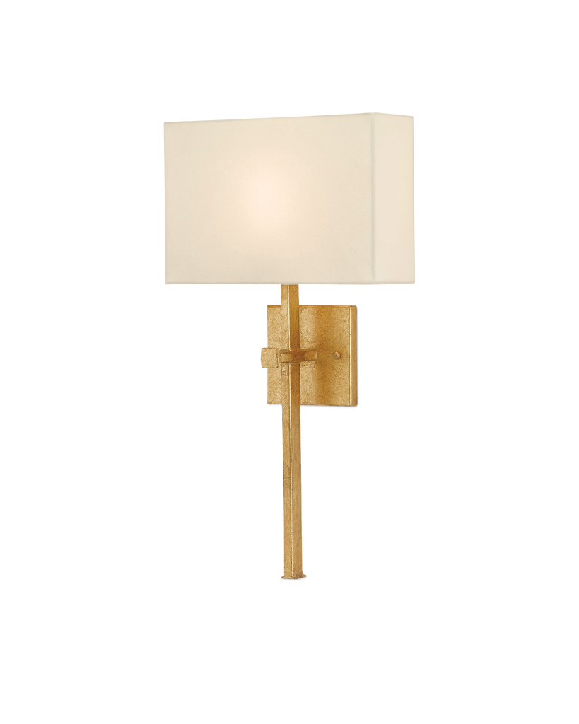 Currey & Co Ashdown Gold Wall Sconce, White Shade | 5900-0005