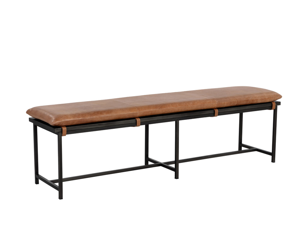 Zancor Bench - Gunmetal - Tan Leather | Sunpan Furniture - 109404