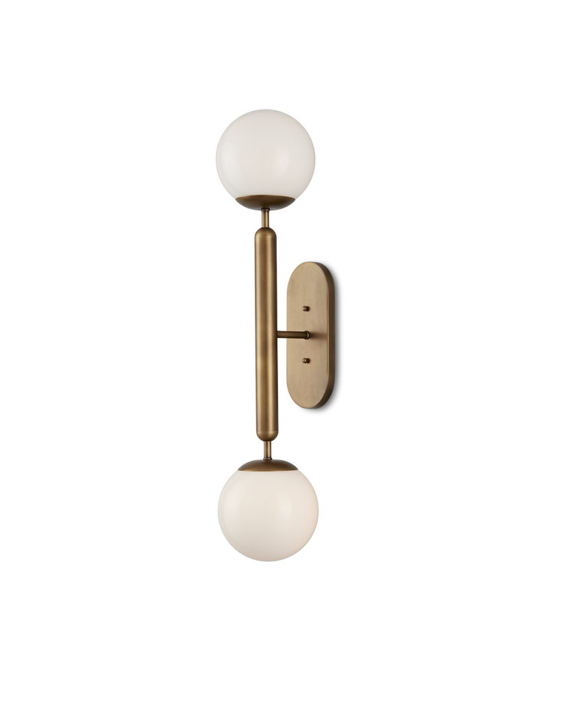 Currey & Co Barbican Double-Light Brass Wall Sconce | 5800-0034