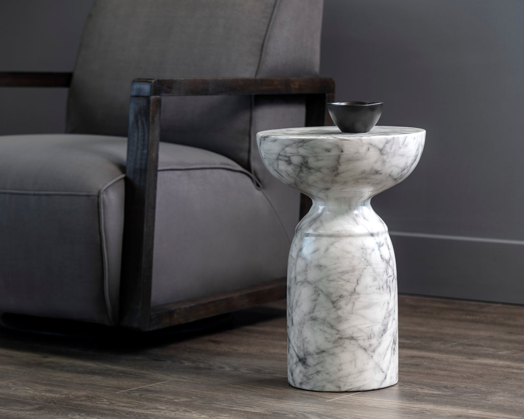 Goya End Table - Marble Look - White | Sunpan Furniture - 106284