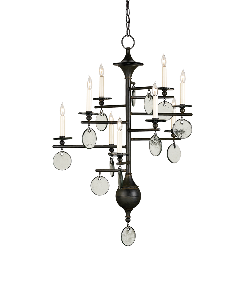 Currey & Co Sethos Small Black Recycled Glass Chandelier | 9126