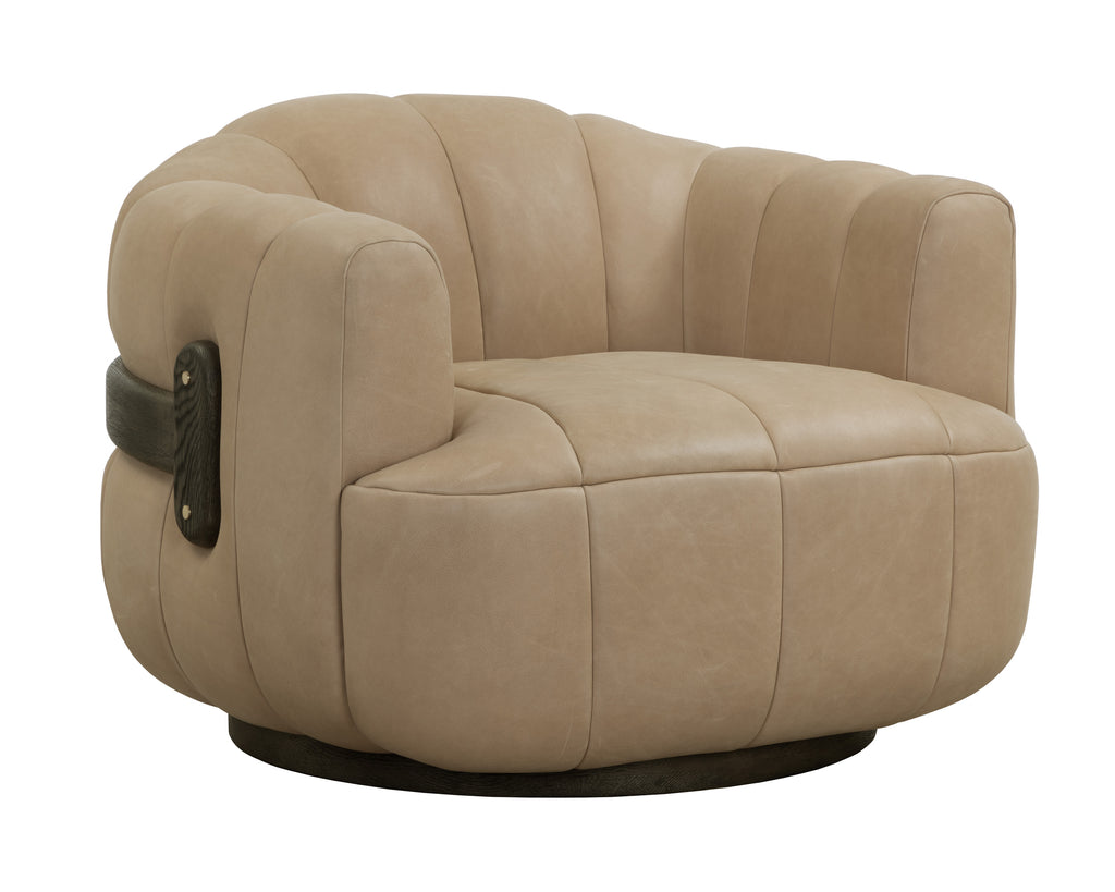 Tadeo Swivel Lounge Chair - Dark Brown - Sahara Sand Leather | Sunpan Furniture - 111080