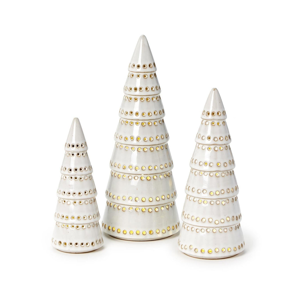 Two's Company Set of 3 Pierced Holiday Trees with LED Light - Ceramic