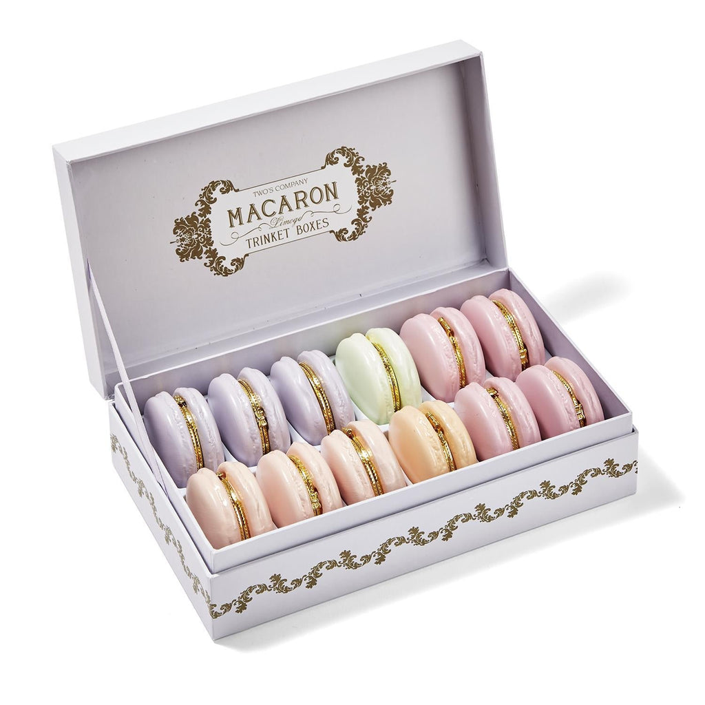 Two's Company Macaron Limoges Trinket Boxes in Display Box (includes 5 Colors: Pistachio, Rose, Peach, Lavender, Lemon)