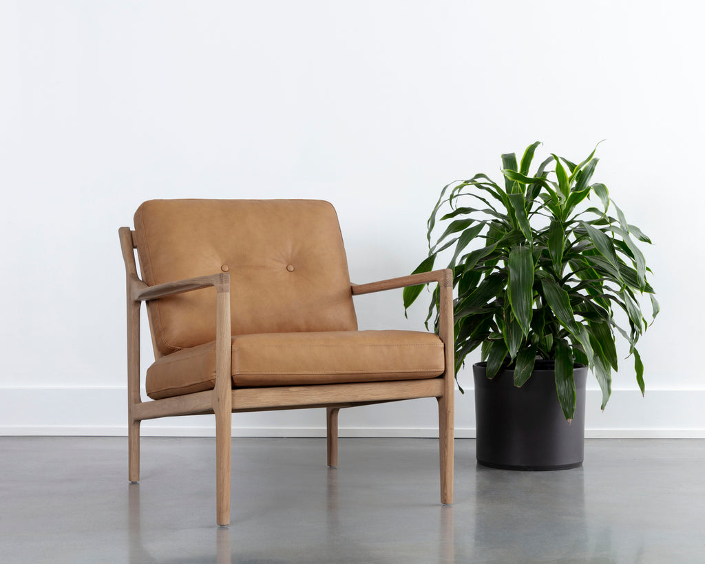 Gilmore Lounge Chair - Light Oak - Sahara Camel Leather | Sunpan Furniture - 111061