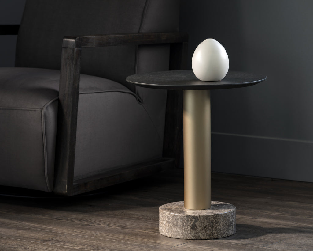 Monaco End Table - Gold - Grey Marble / Charcoal Grey | Sunpan Furniture - 104629