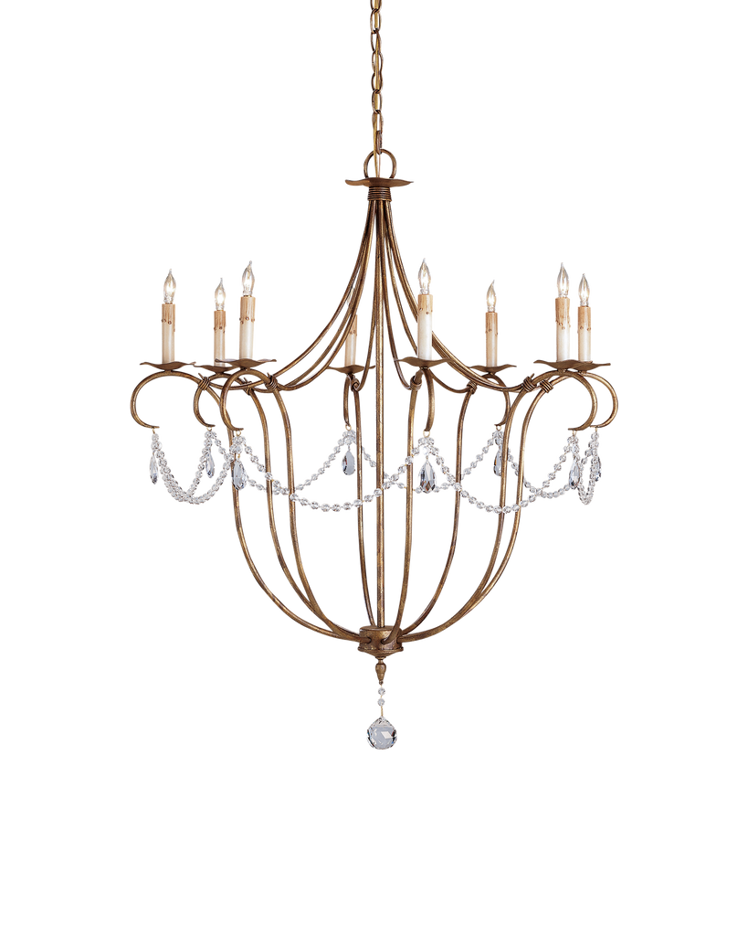 Currey & Co Crystal Lights Large Gold Chandelier | 9881