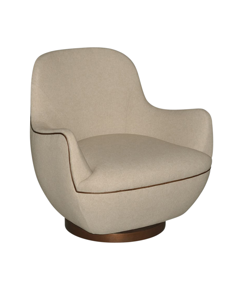 Currey & Co Brene Walnut Swivel Armchair, Felton Oatmeal | 7000-0572