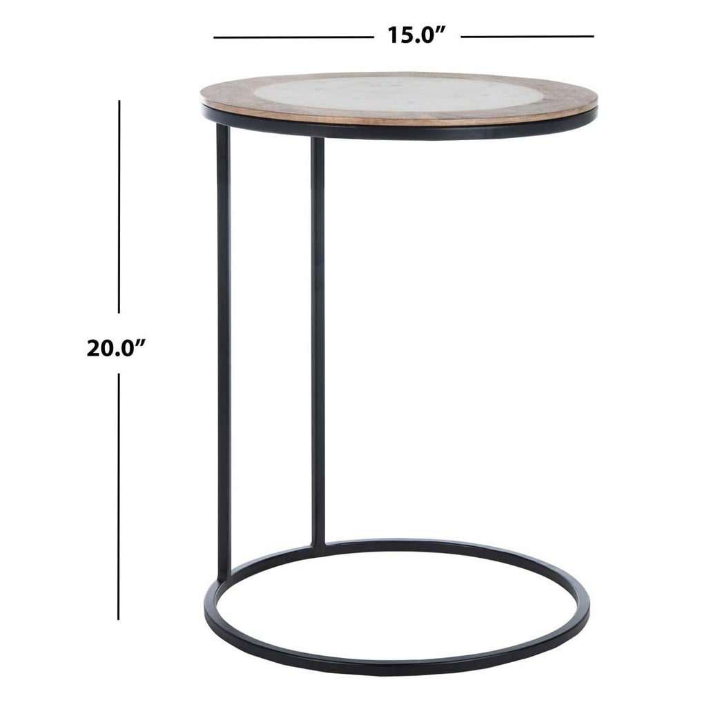 Safavieh Gemma Agate Side Table - White Marble/Natural/Black Legs