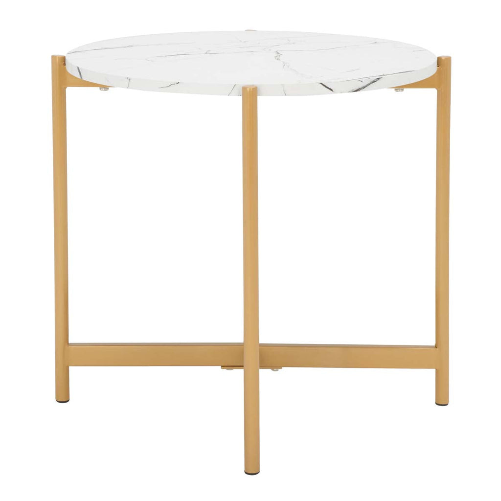 Safavieh Calina Accent Table - Faux White Marble / Gold Legs