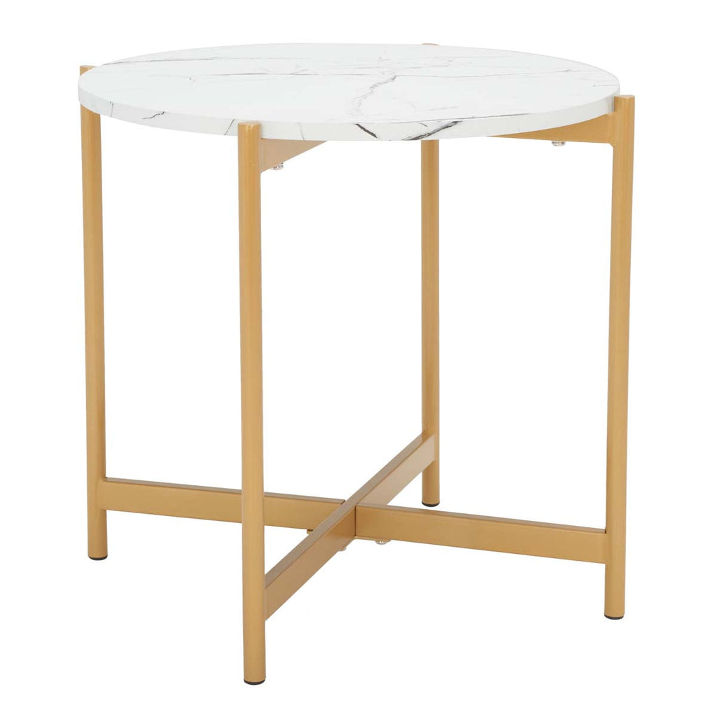 Safavieh Calina Accent Table - Faux White Marble / Gold Legs