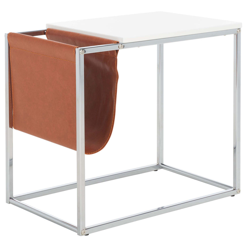 Safavieh Eugenia Side Table - White/ Brown / Chrome