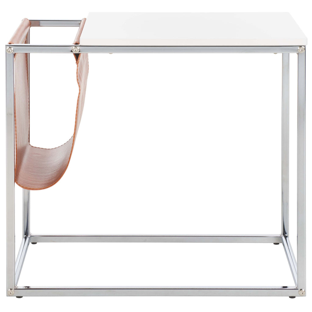 Safavieh Eugenia Side Table - White/ Brown / Chrome