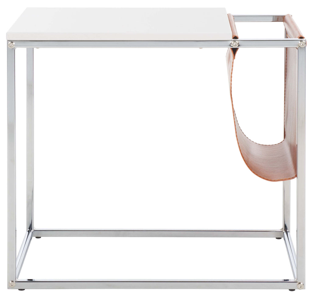 Safavieh Eugenia Side Table - White/ Brown / Chrome