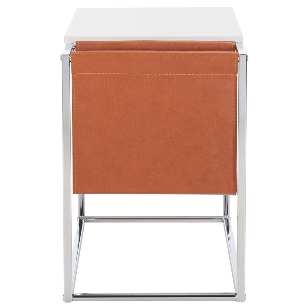 Safavieh Eugenia Side Table - White/ Brown / Chrome