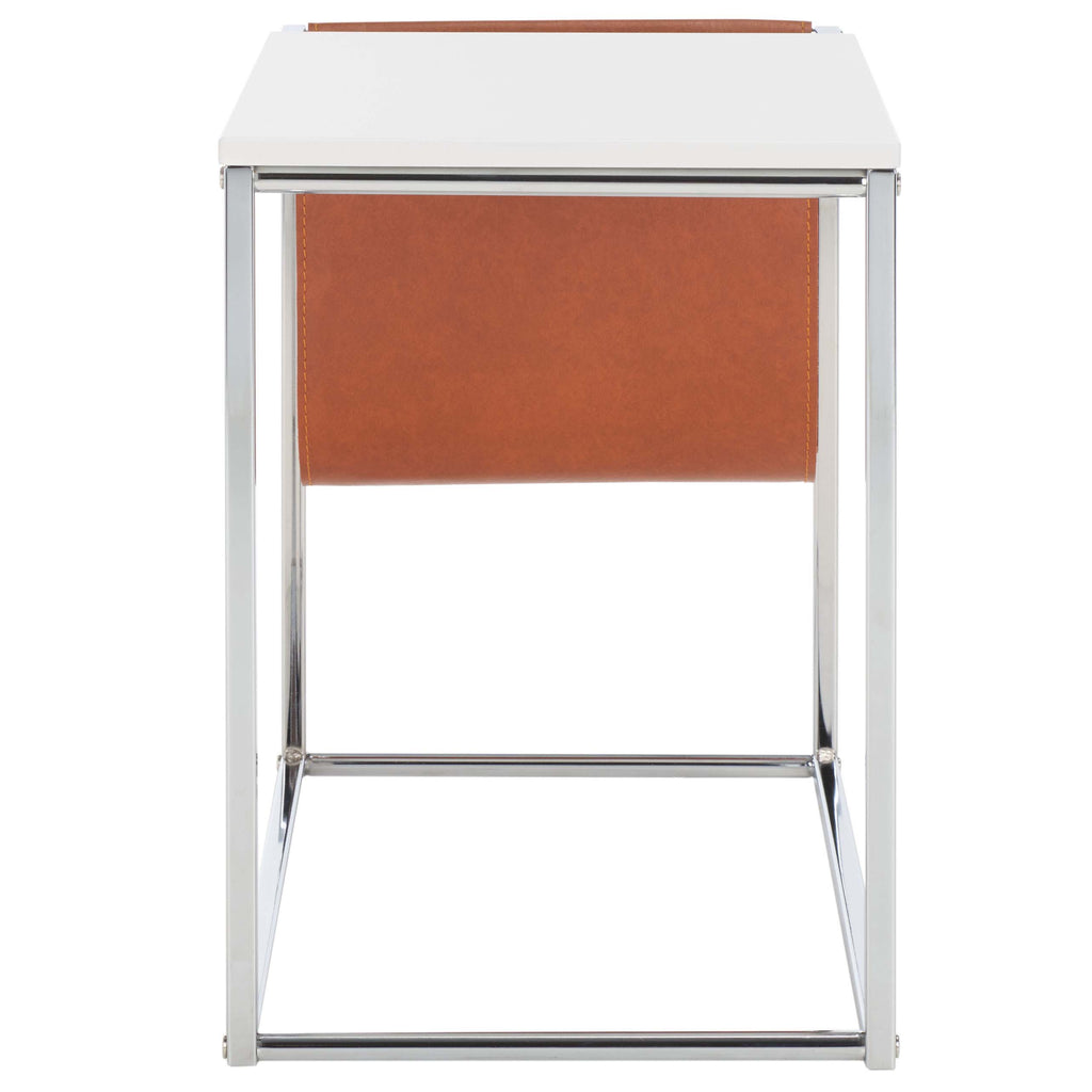 Safavieh Eugenia Side Table - White/ Brown / Chrome