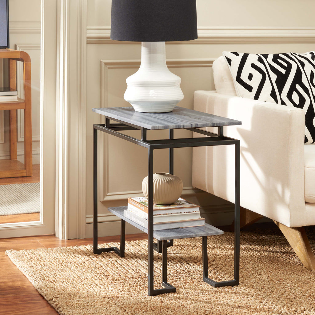 Safavieh Guernica 1 Shelf Rectangle Accent Table - Grey Marble / Black