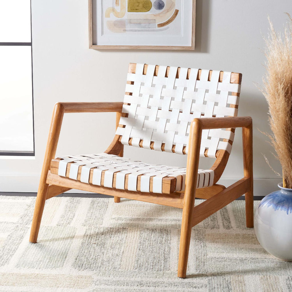 Safavieh Bellona Leather Woven Accent Chair - White