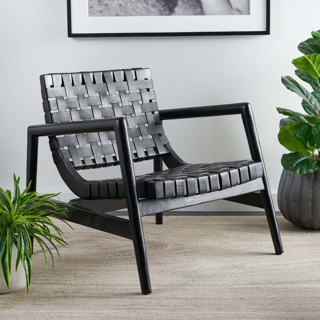 Safavieh Bellona Leather Woven Accent Chair - Black