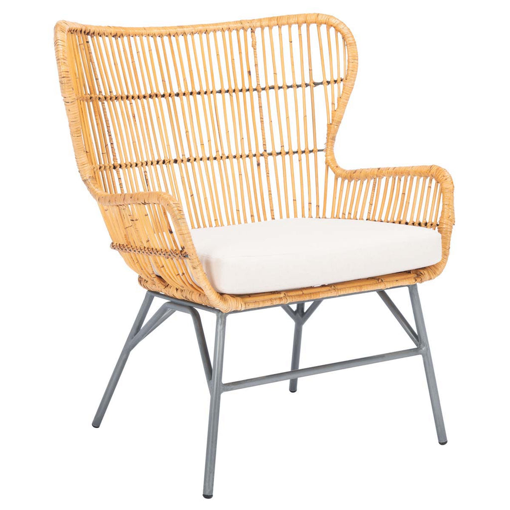 Safavieh Lenu Rattan Accent Chair With Cushion-Natural/White/Black