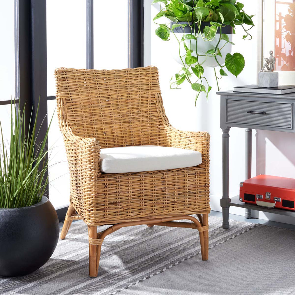 Safavieh Cristen Rattan Accent Chair With Cushion-Natural/White