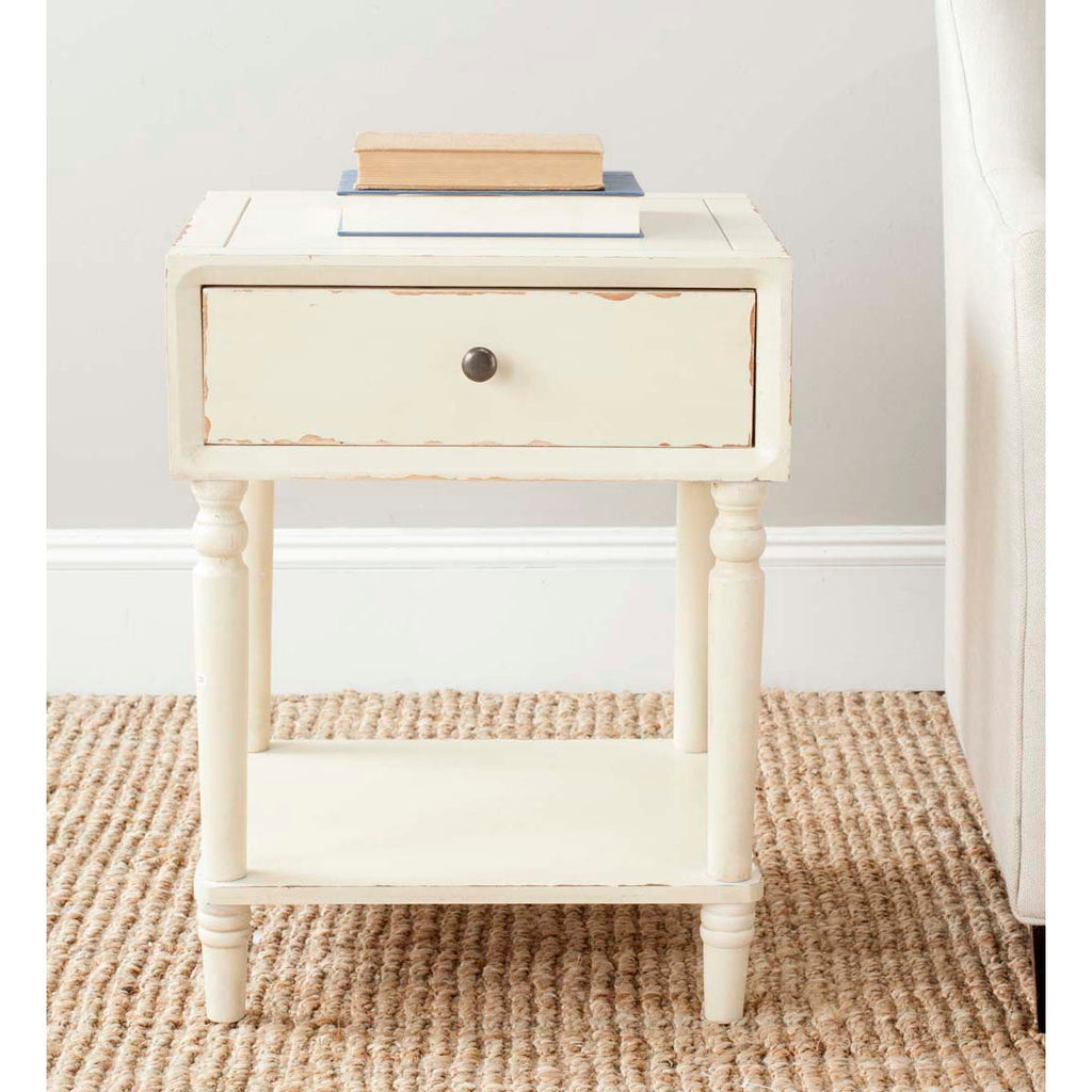 Safavieh Siobhan Nightstand With Storage Drawer - Distressed Vanilla