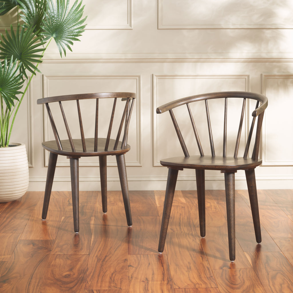 Blanchard 18''H Curved Spindle Side Chair (Set of 2) | Safavieh - AMH8512 - Walnut