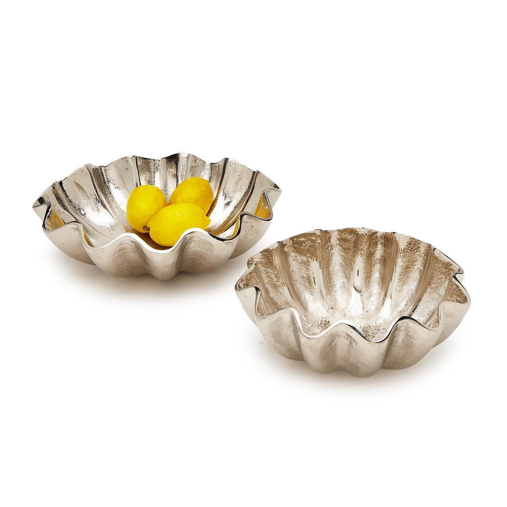 Silver Waves Set of 2 Decorative Round Serving Tray- Recycled Aluminum