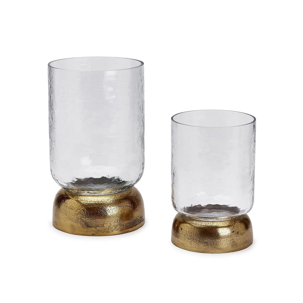 Casablanca Set of 2 Hurricane with Brass Base- Recycled Aluminum/Glass